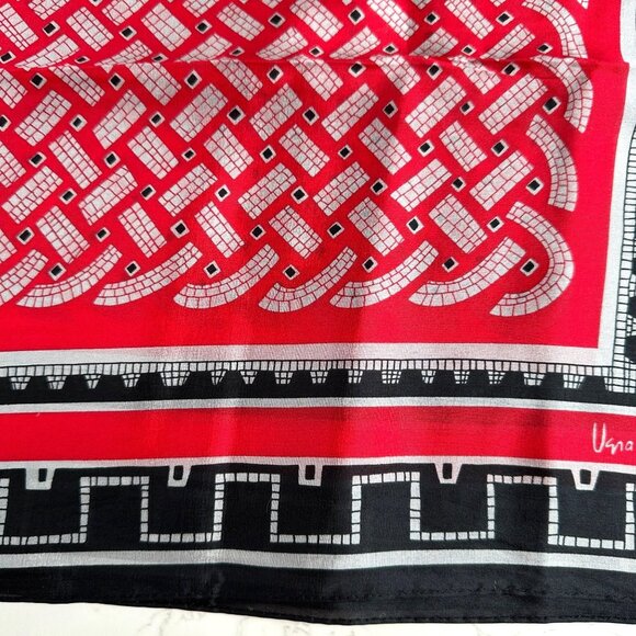 Vintage Vera Neumann Black Red Silver Grid Scarf - 28" Silk New with Tags - Picture 4 of 8